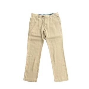 Tommy Bahama Beige Tan Linen Blend Herringbone Flat Front Pants Mens Size 33x32